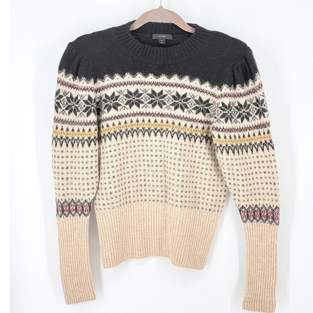 J.Crew Women Fair Isle Alpaca Wool Blend Nordic Sweater Folk Cottagecore Size S